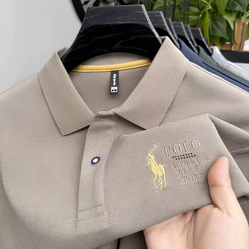 Solid Color High-End Brand Polo Shirt Men'S New Autumn and Winter Collar Embroidered T-Shirt Loose Casual Top Sweatshirt Men'S