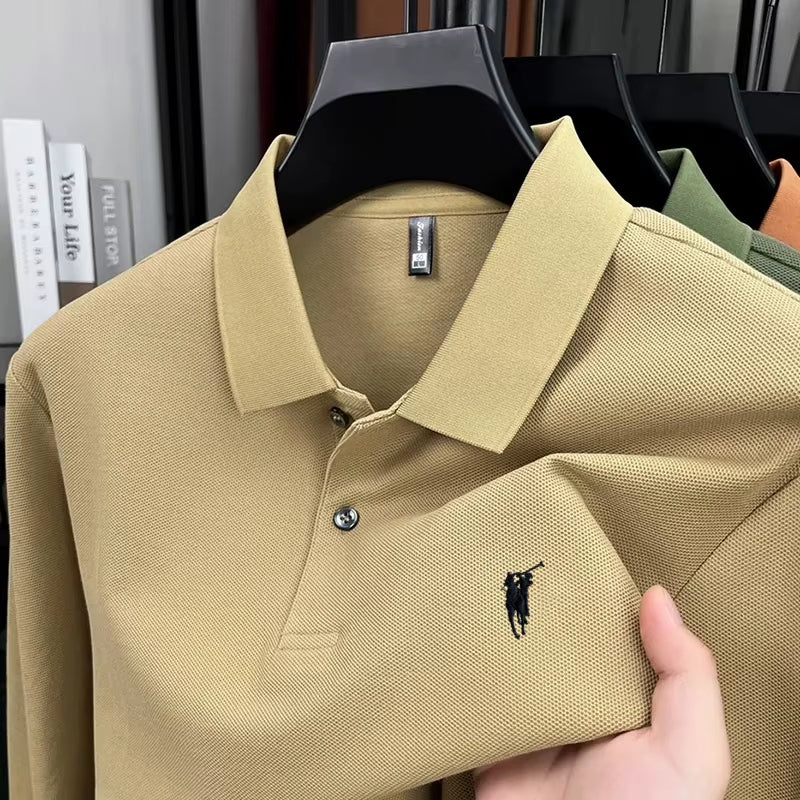High End Brand Embroidered Long Sleeved Polo Shirt Autumn 100% Cotton Fashion Casual Men'S Luxury Golf Long Sleeved T-Shirt Top