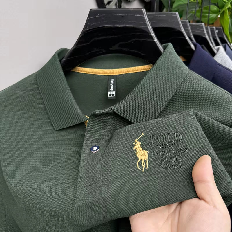Solid Color High-End Brand Polo Shirt Men'S New Autumn and Winter Collar Embroidered T-Shirt Loose Casual Top Sweatshirt Men'S