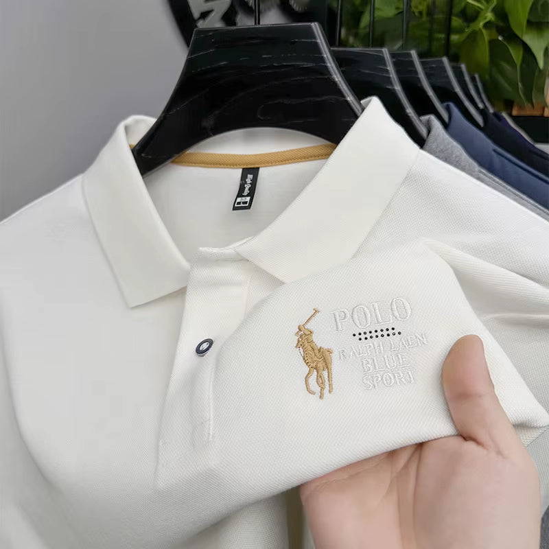 Solid Color High-End Brand Polo Shirt Men'S New Autumn and Winter Collar Embroidered T-Shirt Loose Casual Top Sweatshirt Men'S