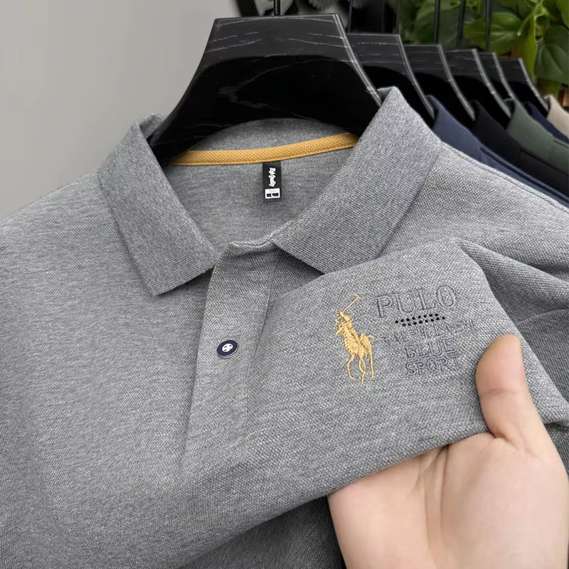 Solid Color High-End Brand Polo Shirt Men'S New Autumn and Winter Collar Embroidered T-Shirt Loose Casual Top Sweatshirt Men'S