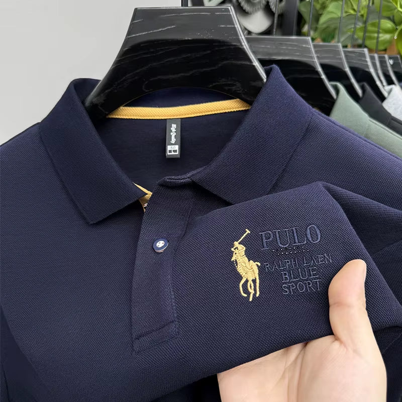 Solid Color High-End Brand Polo Shirt Men'S New Autumn and Winter Collar Embroidered T-Shirt Loose Casual Top Sweatshirt Men'S