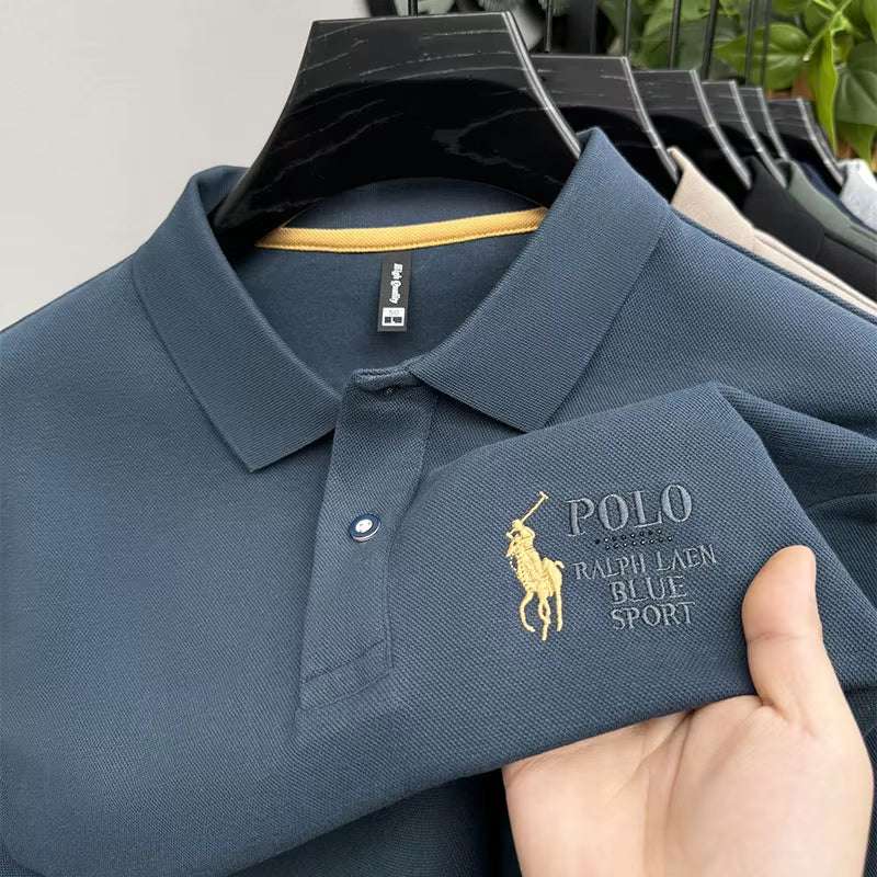 Solid Color High-End Brand Polo Shirt Men'S New Autumn and Winter Collar Embroidered T-Shirt Loose Casual Top Sweatshirt Men'S