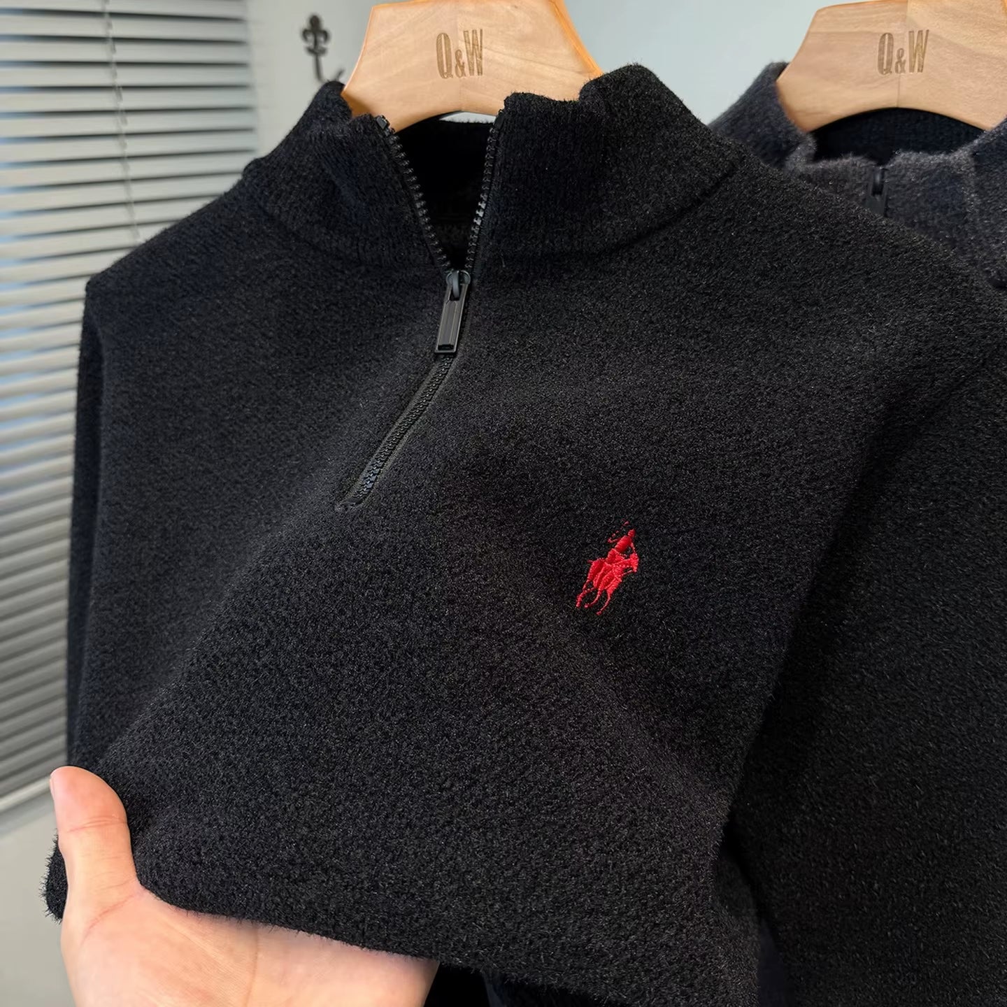 High End Half Zipper Stand up Collar Knitted Sweater Men Winter New Thick Warmth Fashion Designer Brand Pony Embroidery Pullover