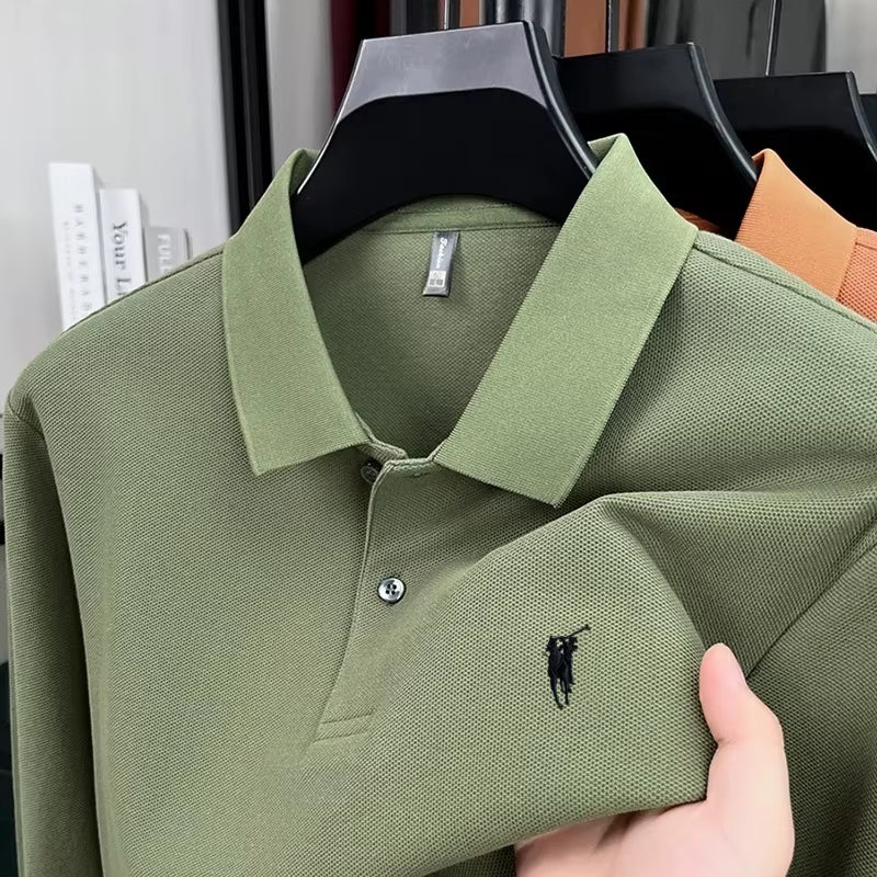 High End Brand Embroidered Long Sleeved Polo Shirt Autumn 100% Cotton Fashion Casual Men'S Luxury Golf Long Sleeved T-Shirt Top