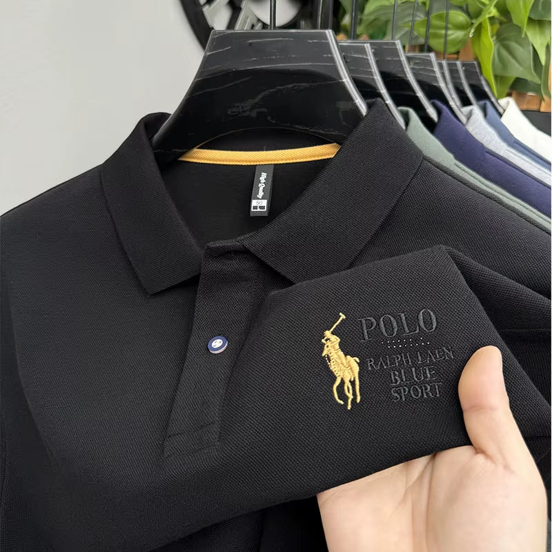 Solid Color High-End Brand Polo Shirt Men'S New Autumn and Winter Collar Embroidered T-Shirt Loose Casual Top Sweatshirt Men'S