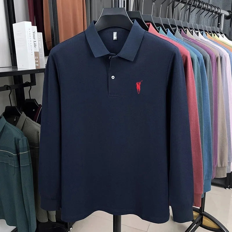 High End Brand Embroidered Long Sleeved Polo Shirt Autumn 100% Cotton Fashion Casual Men'S Luxury Golf Long Sleeved T-Shirt Top